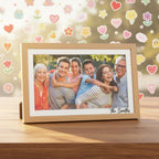 Picrora digital frame with custom text surrounded by various colorful die-cut sticker designs for gifting ideas.